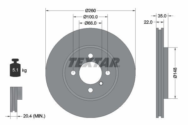 Bmw 3 Serisi E30 Ön Fren Diski Havalı Tip 260 mm Çap 1983-1990 TEXTAR